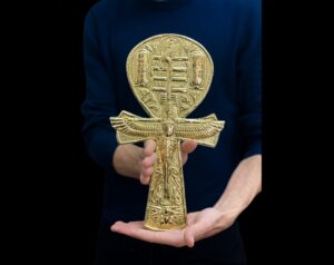 24k Gold Plated Brass Ankh Key of Life - Egyptian Osiris Staff - Image 1