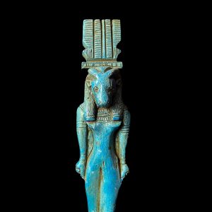 Hand Carved Goddess Hathor Statuette: Egyptian Cow Face Statue - Image 1