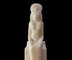 Hand Carved Alabaster Sekhmet Statue: Egyptian Lion Goddess Figurine - Image 1