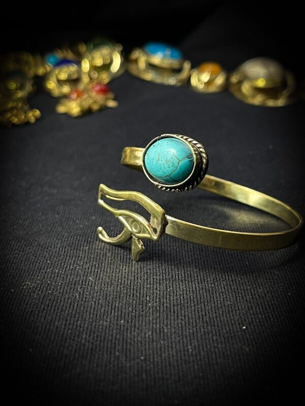 Brass Eye of Horus Bracelet with Turquoise Accent - Made in Egypt
