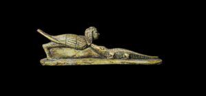 Flame Stone Egyptian God Sobek Statue with Ba Bird - Image 1