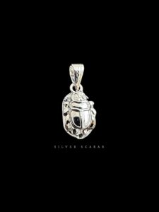 Sterling Silver Scarab Beetle Pendant: Egyptian Amulet Necklace - Image 1
