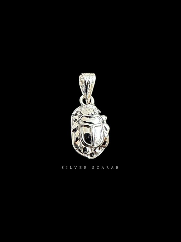 Sterling Silver Scarab Beetle Pendant: Egyptian Amulet Necklace