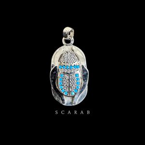 Sterling Silver Scarab Beetle Pendant: Egyptian Amulet Necklace - Image 1