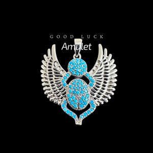 Sterling Silver Scarab Beetle Pendant: Egyptian Amulet Necklace - Image 1