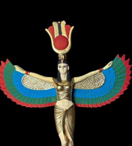 colorful Goddess Isis statue, unique Isis goddess Statue, Goddess Isis with the sun disk of Hathor - Image 1