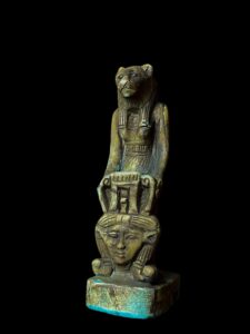 Egyptian Goddess Sekhmet Protecting Hathor Statue - Image 1