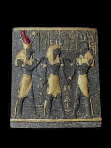 Unique ancient Egyptian Wall relief of Anubis and Horus bless Ramses II - Image 1