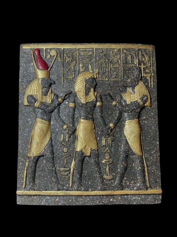 Unique ancient Egyptian Wall relief of Anubis and Horus bless Ramses II