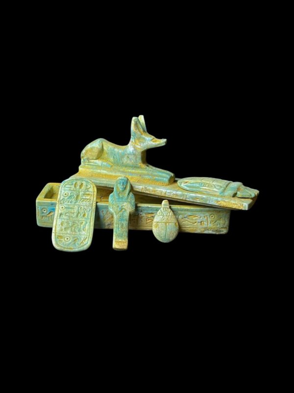 Egyptian God Anubis Box with Mummy and Scarab and protection amulet