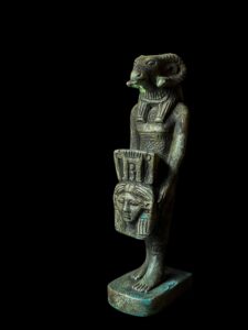 Manifest Handmade Goddess Hathor Statuette with God Khnum , Statue for the Egyptian Goddess Venus - Image 1