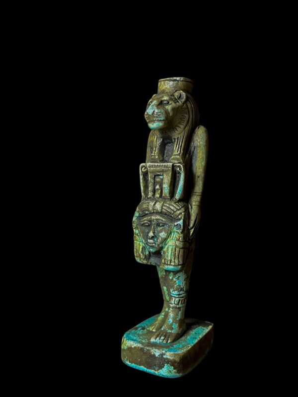 Egyptian Goddess Sekhmet Protecting Hathor Statue