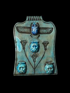 God Bes with Winged Scarab beetle and Lotus flower for protection and Good Luck - Image 1