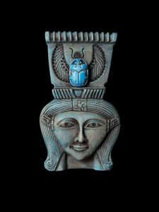 Manifest Handmade Goddess Hathor Statuette, winged Scarab symbol for protection - Image 1