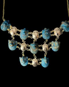 Goddess Sekhmet Pectoral Necklace: Hand-Carved 24k Gold Plated Scarab Amulets - Image 1