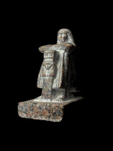 Egyptian Goddess Hathor Statue with High Priest: Vintage Stone - Image 1