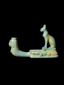 Egyptian Goddess Bastet Statue with Isis: Home Decor Figurine - Image 2