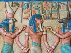 Unique ancient Egyptian Wall relief of Anubis and Horus bless Ramses II - Image 2