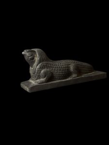 Basalt Crocodile Statue: Egyptian God Horus Falcon Head - Image 2