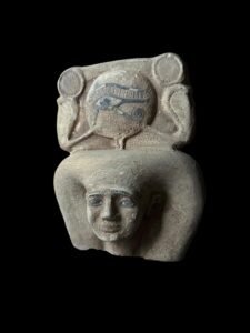 Handcarved Stone Queen Statue: Ancient Egyptian Cobra & Eye of Horus - Image 2