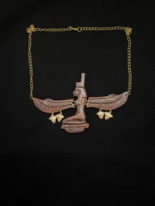7" x W  Goddess Isis pectoral with Lotus flower Amulets, Goddess Isis Necklace made of Jasper stone and 24k Gold plating - Image 2