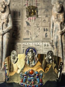 Goddess Sekhmet Crown: 18k Gold Dipped Copper, Kemetic Technology - Image 2