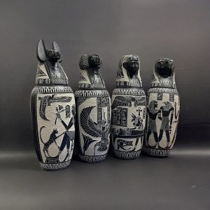 43 cm H Set of Four Egyptian canopic Jars, sons of Horus figurine. - Image 2