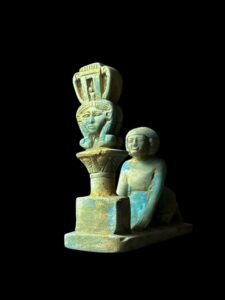 Vintage Stone Egyptian Goddess Hathor Statue with High Priest - Image 2