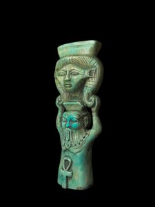 Handmade Goddess Hathor Flamestone Statuette with Bes & Ankh - Image 2