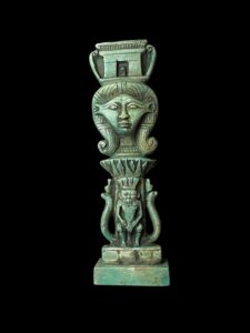 Handmade Flamestone Goddess Hathor Statuette with Bes and Cobra - Image 2