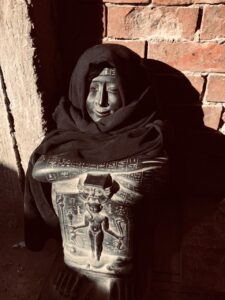 Basalt Djedher Block Statue: Egyptian Priest Holding Horus Stela Replica - Image 2