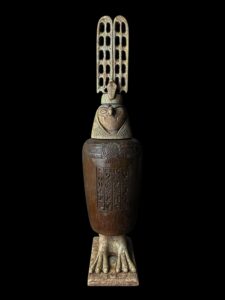 Vintage Egyptian God Ra Jar: Falcon Statue with Sun Disk - Image 2