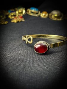 Brass Egyptian Ankh Bracelet: Key of Life, Red Stone - Image 2