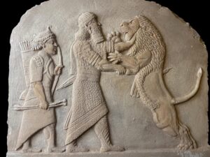 Assyrian king Ashurbanipal hunts a lion , Bas-relief , Neo-Assyrian Period , Art - Image 2