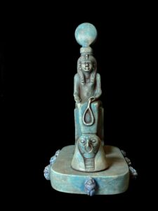 Hathor Statue with Horus Falcon Head & Scarab Beetle: Museum Replica - Image 2
