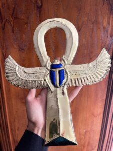 24k Gold Plated Brass Ankh: Egyptian Key of Life with Scarab - Image 2