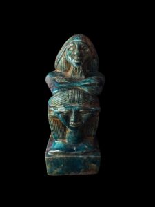 Goddess Hathor Statue with High Priest: Vintage Egyptian Stone - Image 2