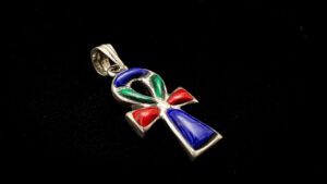 Silver Ankh Pendant with Natural Gemstones: Key of Life Amulet - Image 2