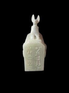 Egyptian God Anubis Box with Canopic jars figures and winged Beetle scarab - Image 2
