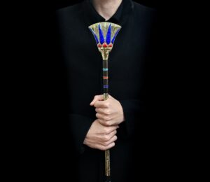 Lotus Flower Was Sceptre: Ebony, Brass, Gold Osiris Staff - Image 2