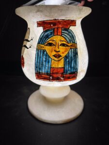 Egyptian Alabaster Vase: Goddess Hathor & Eye of Ra Home Decor - Image 2