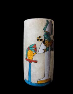 Egyptian Alabaster Vase: Osiris, Djed Pillar & Lotus Flower Decor - Image 2