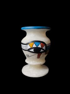 Alabaster Vase for Eye of Horus / Eye of RA with the winges of Goddess Isis made in Egypt for Home decor, Egyptian Home Decor Vases - Image 2