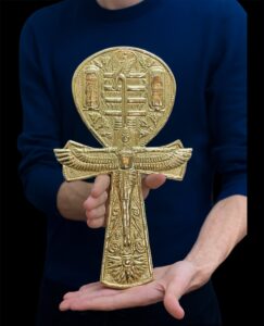 24k Gold Plated Brass Ankh Key of Life - Egyptian Osiris Staff - Image 2