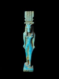 Hand Carved Goddess Hathor Statuette: Egyptian Cow Face Statue - Image 2