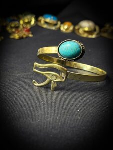 Brass Eye of Horus Bracelet with Turquoise Accent - Made in Egypt - Image 2