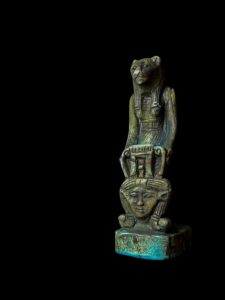 Egyptian Goddess Sekhmet Protecting Hathor Statue - Image 2
