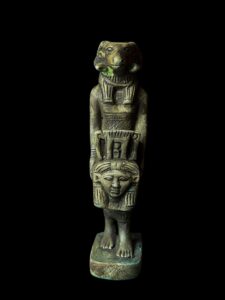 Manifest Handmade Goddess Hathor Statuette with God Khnum , Statue for the Egyptian Goddess Venus - Image 2