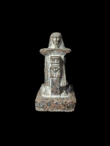 Egyptian Goddess Hathor Statue with High Priest: Vintage Stone - Image 2