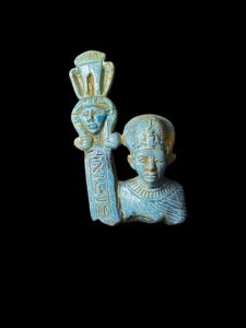 Goddess Hathor with King Tutankhamun Rare statue form for Ancient Egyptian Mythology - Image 3